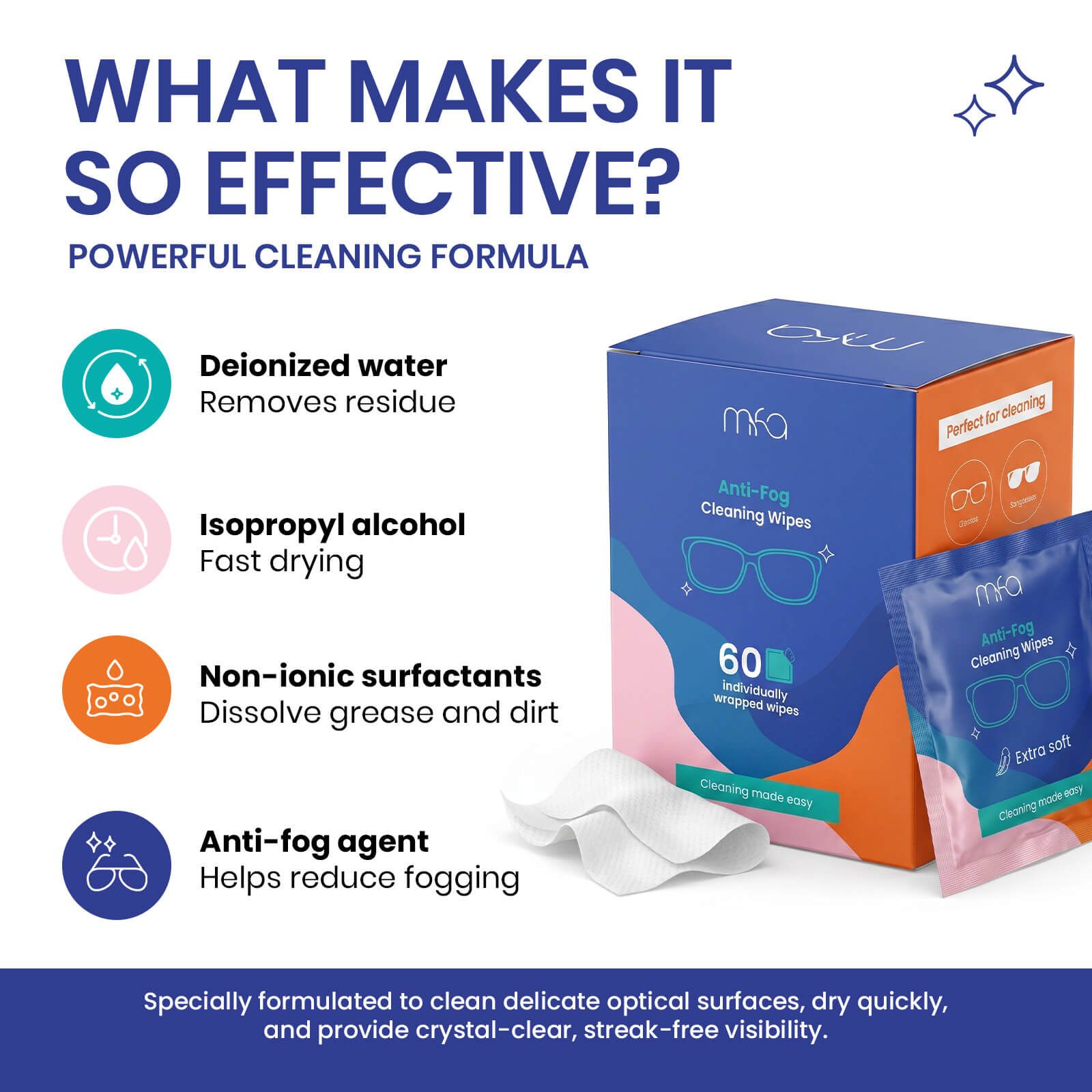 mfa Salviette Detergenti Anti-Appannamento per Occhiali