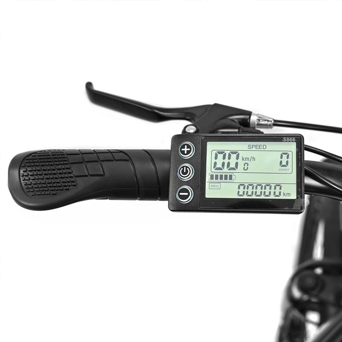 Display digitale di una bicicletta elettrica. Mostra velocità e distanza.