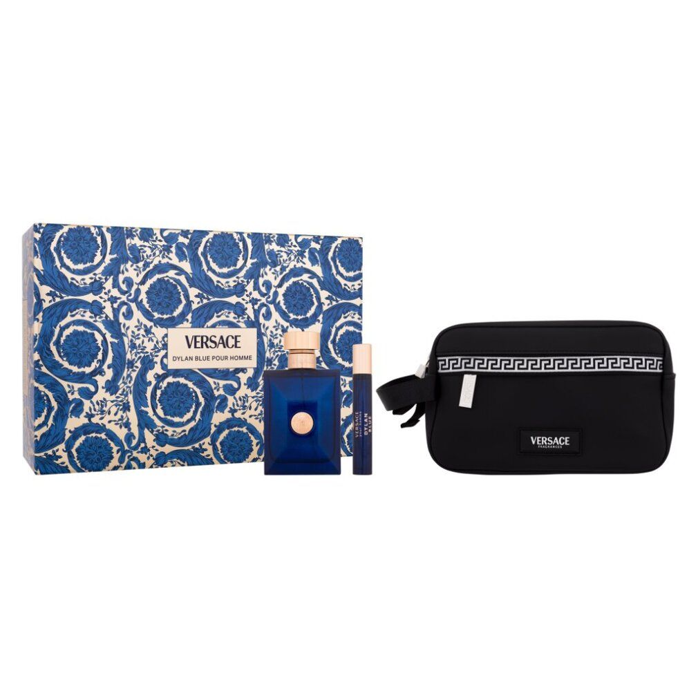 Set regalo Versace Dylan Blue Pour Homme con beauty case, Eau de Toilette e vaporizzatore da viaggio.