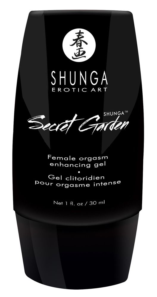 Flacone nero con testo. "Shunga Erotic Art" e "Secret Garden". 1 fl. oz / 30 ml.