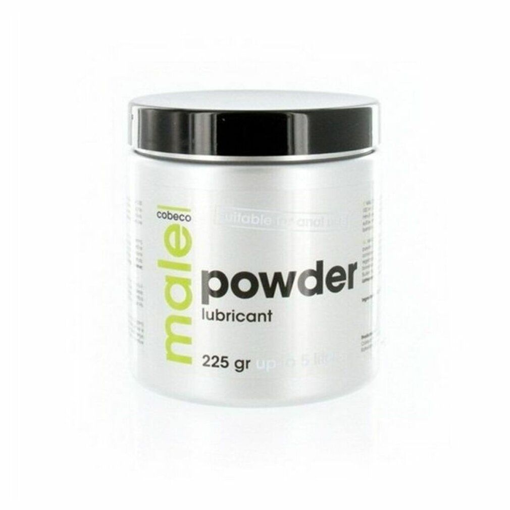 Lubrificante Cobeco Male Powder in barattolo argentato con coperchio nero. 225g.