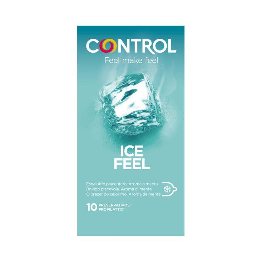 Fronte della confezione Control Ice Feel con design a cubetto di ghiaccio.