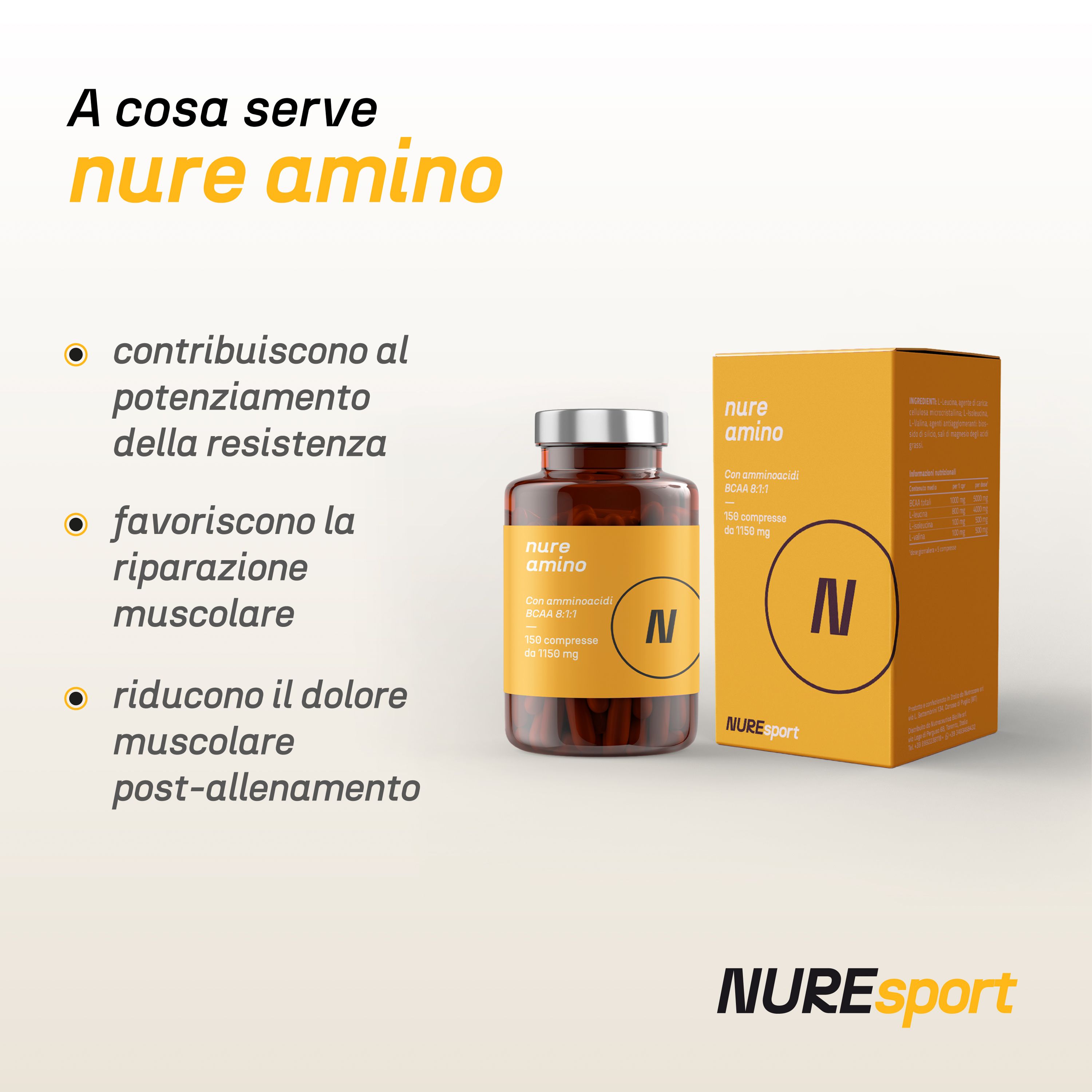 NURE Amino 150 compresse da 1150 mg | Integratore aminoacidi ramificati bcaa