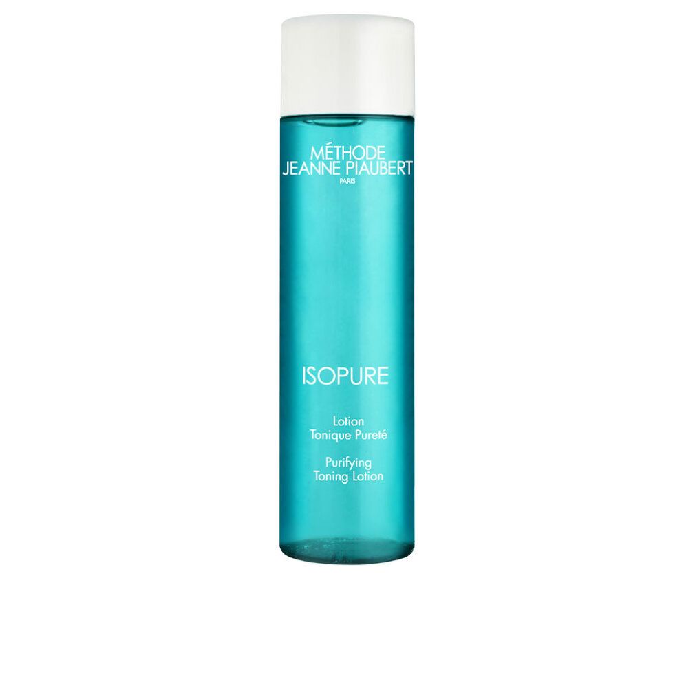 Flacone cilindrico blu con tappo bianco. Scritta: ISOPURE, Méthode Jeanne Piaubert. Lozione tonica.