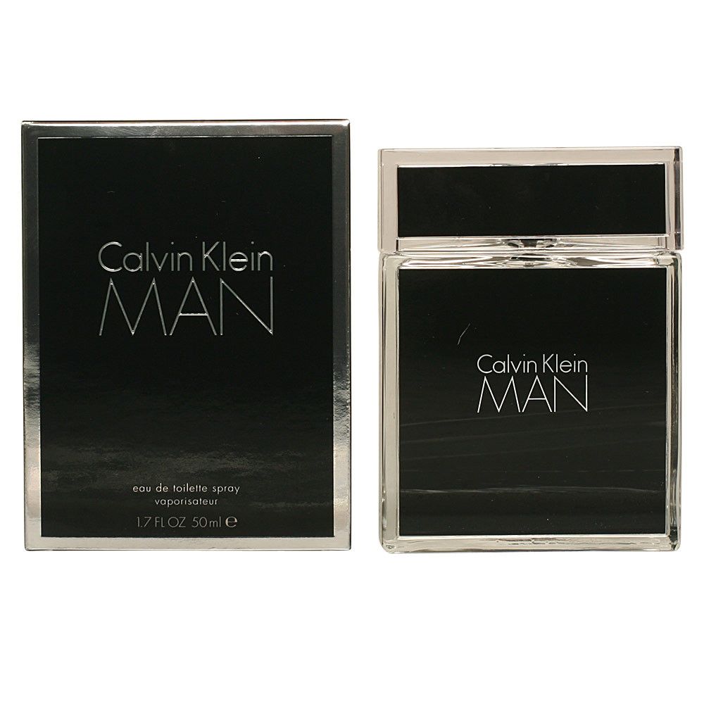 Flacone e confezione neri. Scritta Calvin Klein MAN. Eau de Toilette Spray. 50ml.