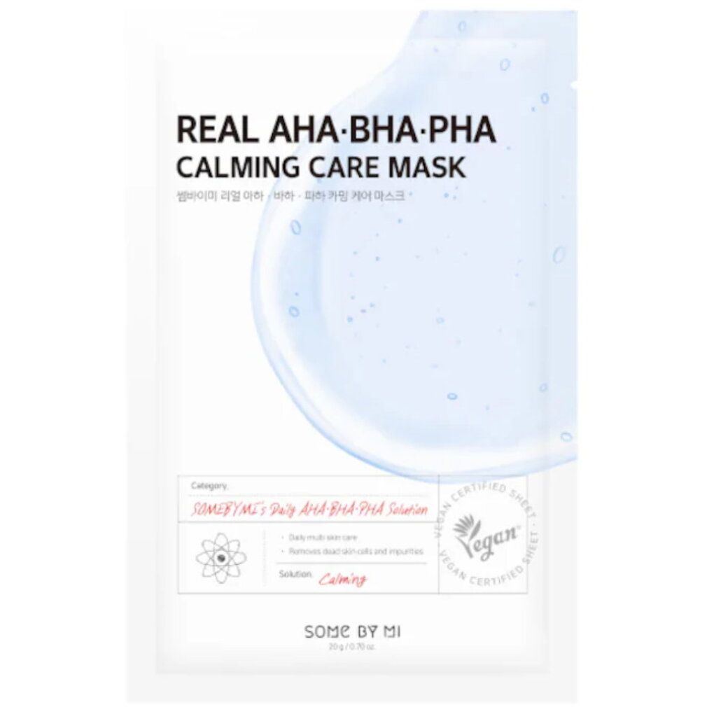 SOMEBYMI Real AHA-BHA-PHA Calming Care Mask, confezione singola con certificazione Vegan.