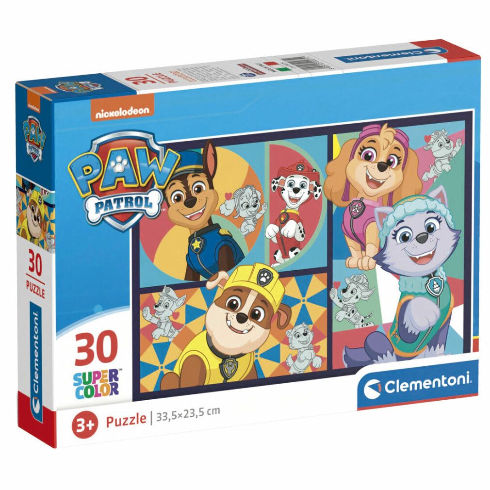 Confezione del puzzle Clementoni Paw Patrol. 30 pezzi, Super Color. Da 3 anni. Dimensioni: 33,5x23,5 cm.