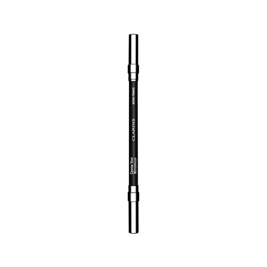 Matita occhi nera waterproof con estremità argentate. Scritte: CLARINS, Crayon Yeux Waterproof, Eye Pencil.
