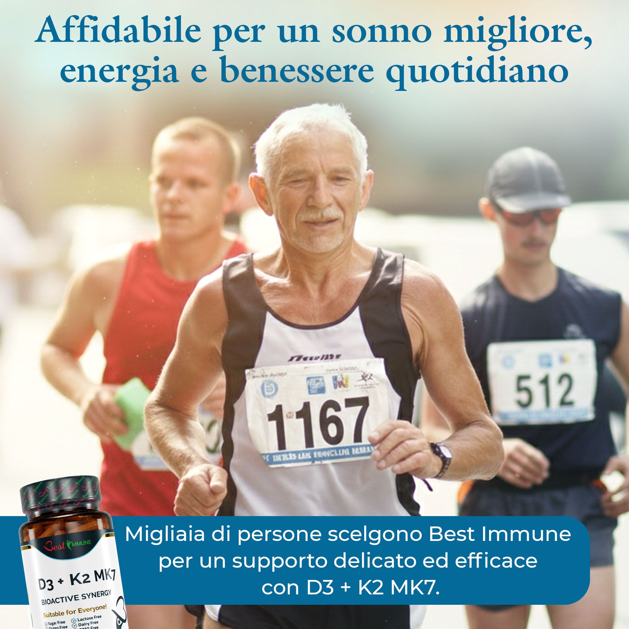 Flacone Best Immune D3 + K2 MK7, 100 capsule vegetariane, 2000 UI D3, 100 mcg K2.