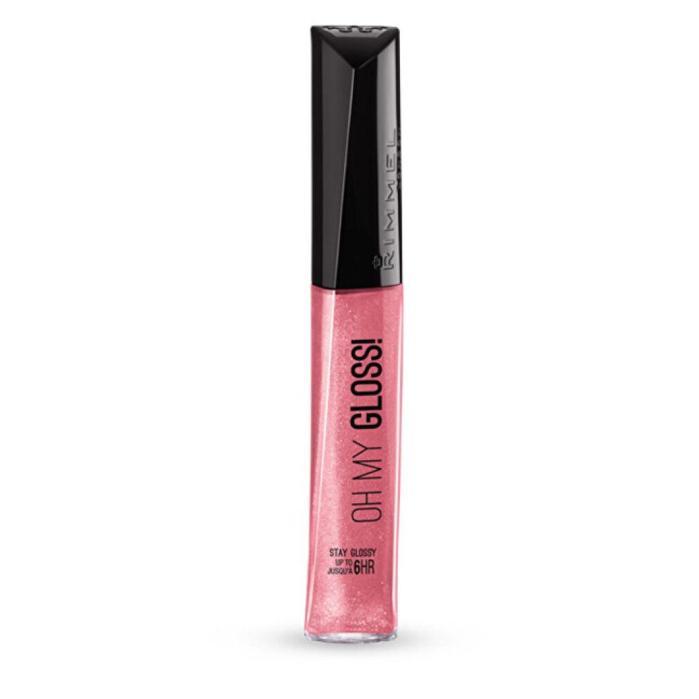 Lucidalabbra con tappo nero. Scritta: OH MY GLOSS! Tonalità rosa. Scritta: STAY GLOSSY UP TO 6HR.