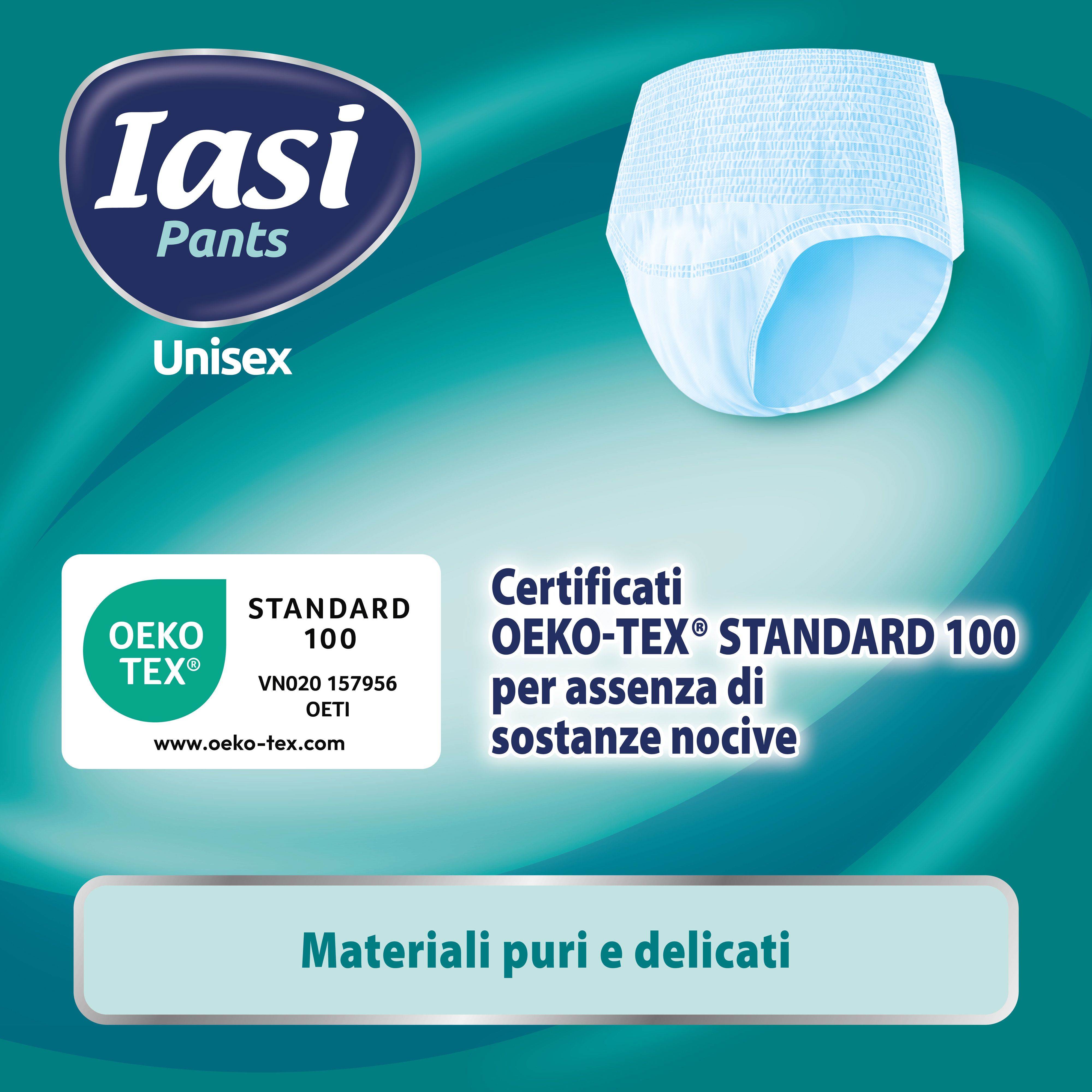 IASI Pants Unisex. Certificati Oeko-Tex Standard 100. Materiali puri e delicati.