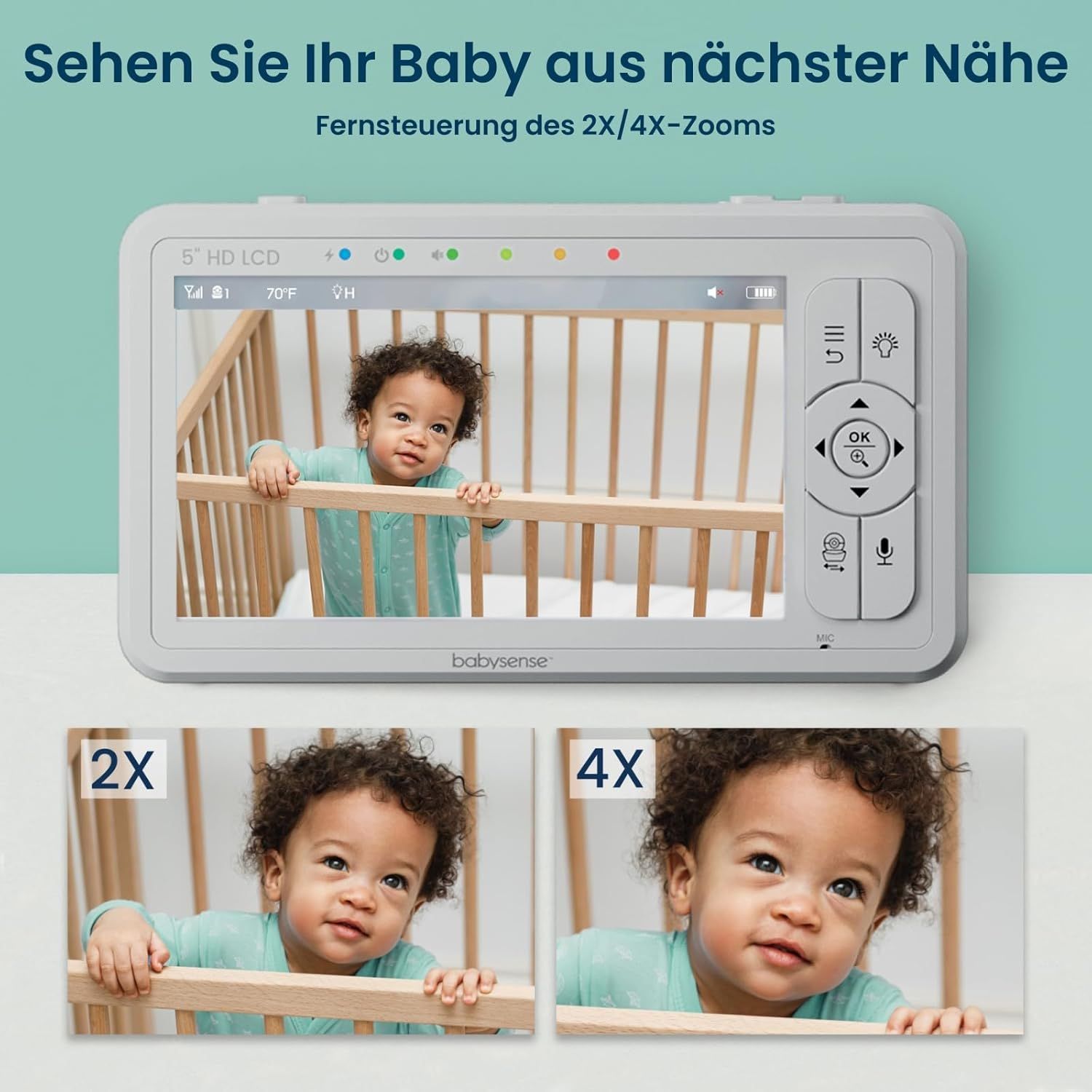 Baby monitor HD da 5 pollici con 2 telecamere Babysense