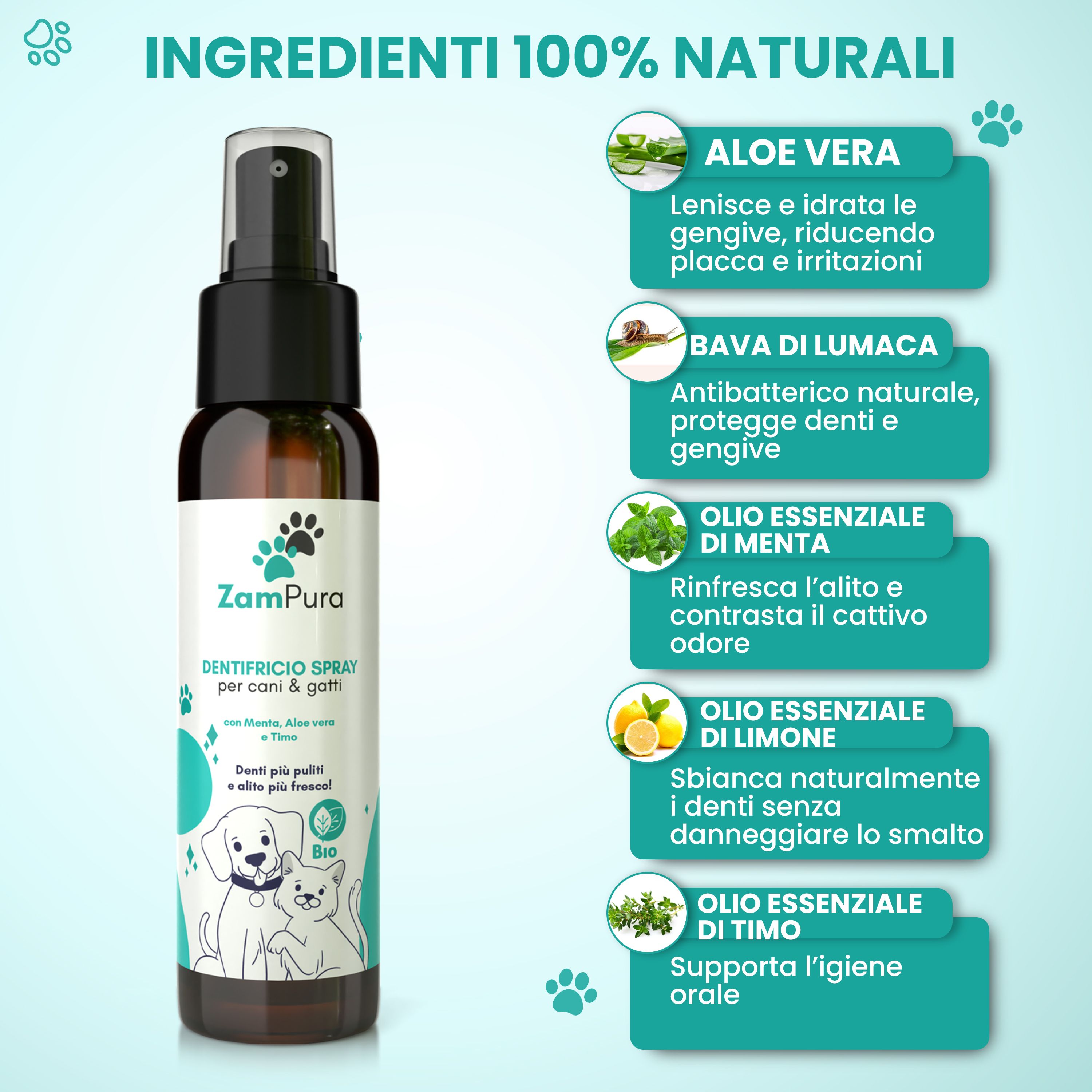 ZamPura Dentifricio Spray per Cani e Gatti – Igiene Orale, Alito Fresco, Anti-Tartaro