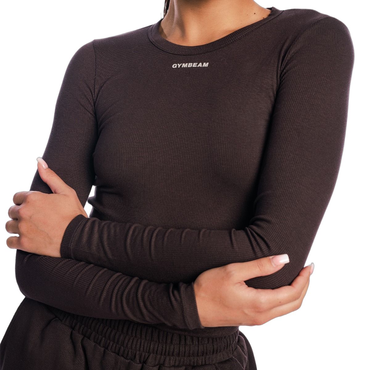 GymBeam T-shirt donna Aura slim a maniche lunghe Tee Brown
