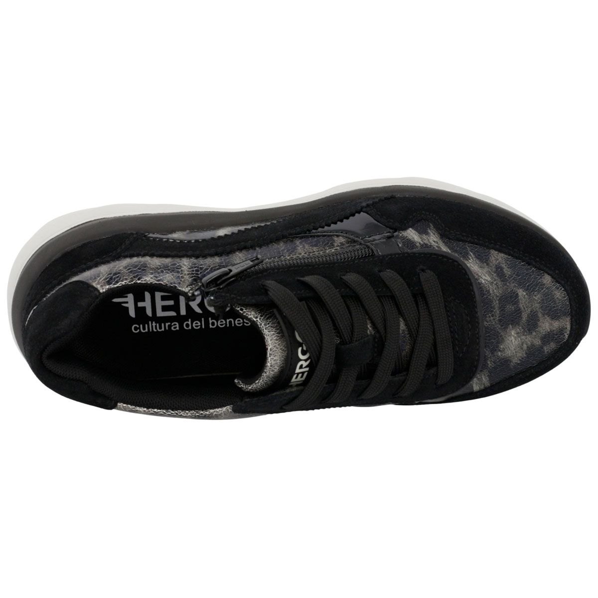 Pantofole nere da donna con accento leopardato e velcro.
