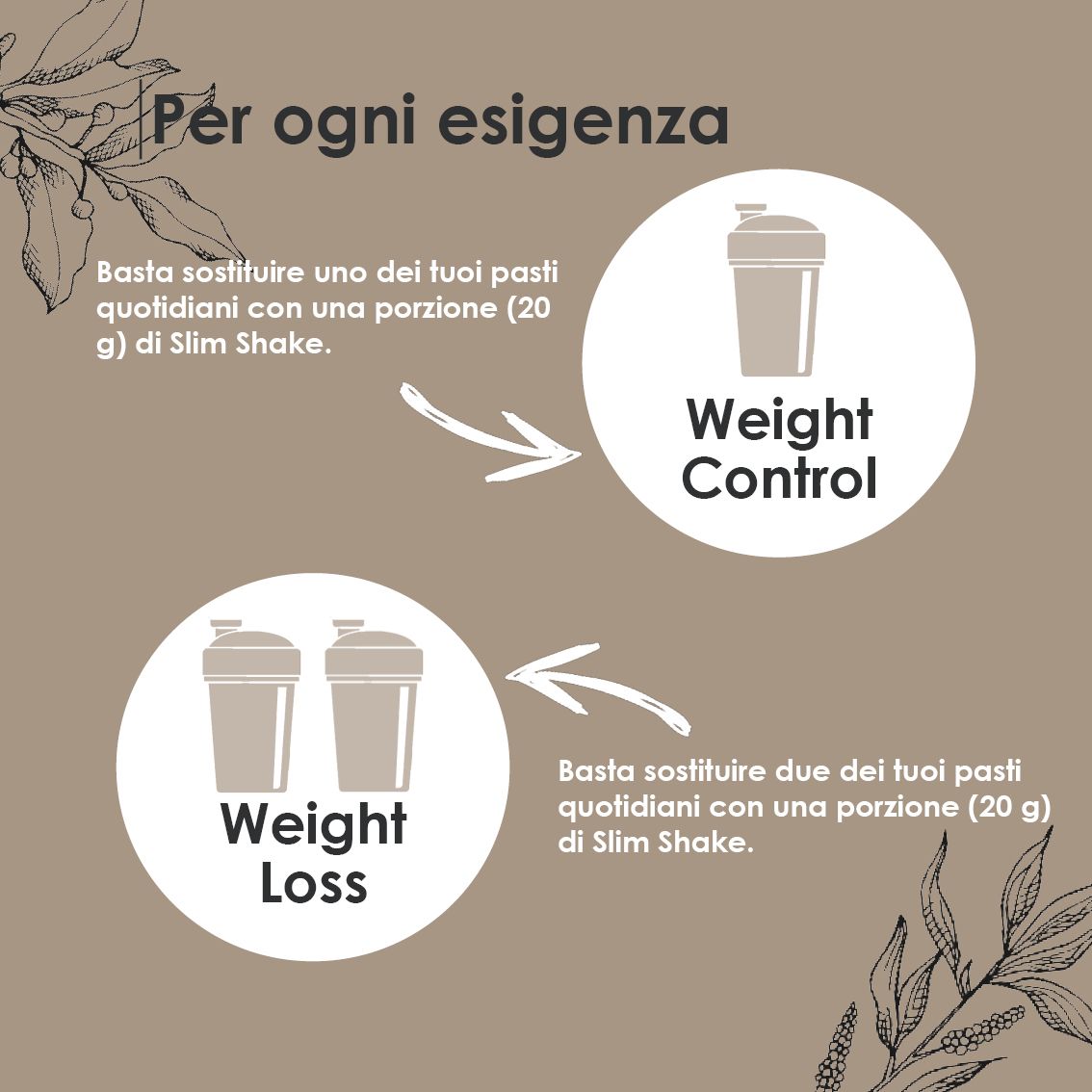 Slim Shake per controllo del peso e perdita di peso. Una porzione (20g) per pasto.