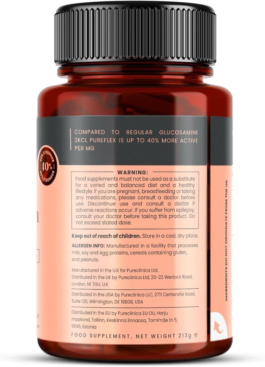 Retro di un flacone marrone di compresse. Testo: Avvertenze, informazioni sugli allergeni, informazioni sul produttore.