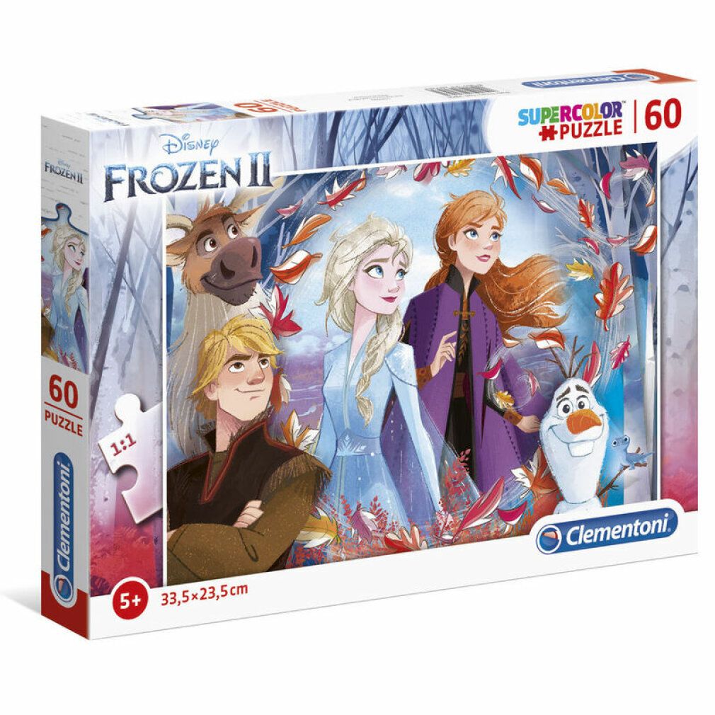 Puzzle Clementoni Frozen 2, 60 pezzi. Confezione con personaggi del film. Dimensioni: 33,5x23,5 cm. Età: 5+.