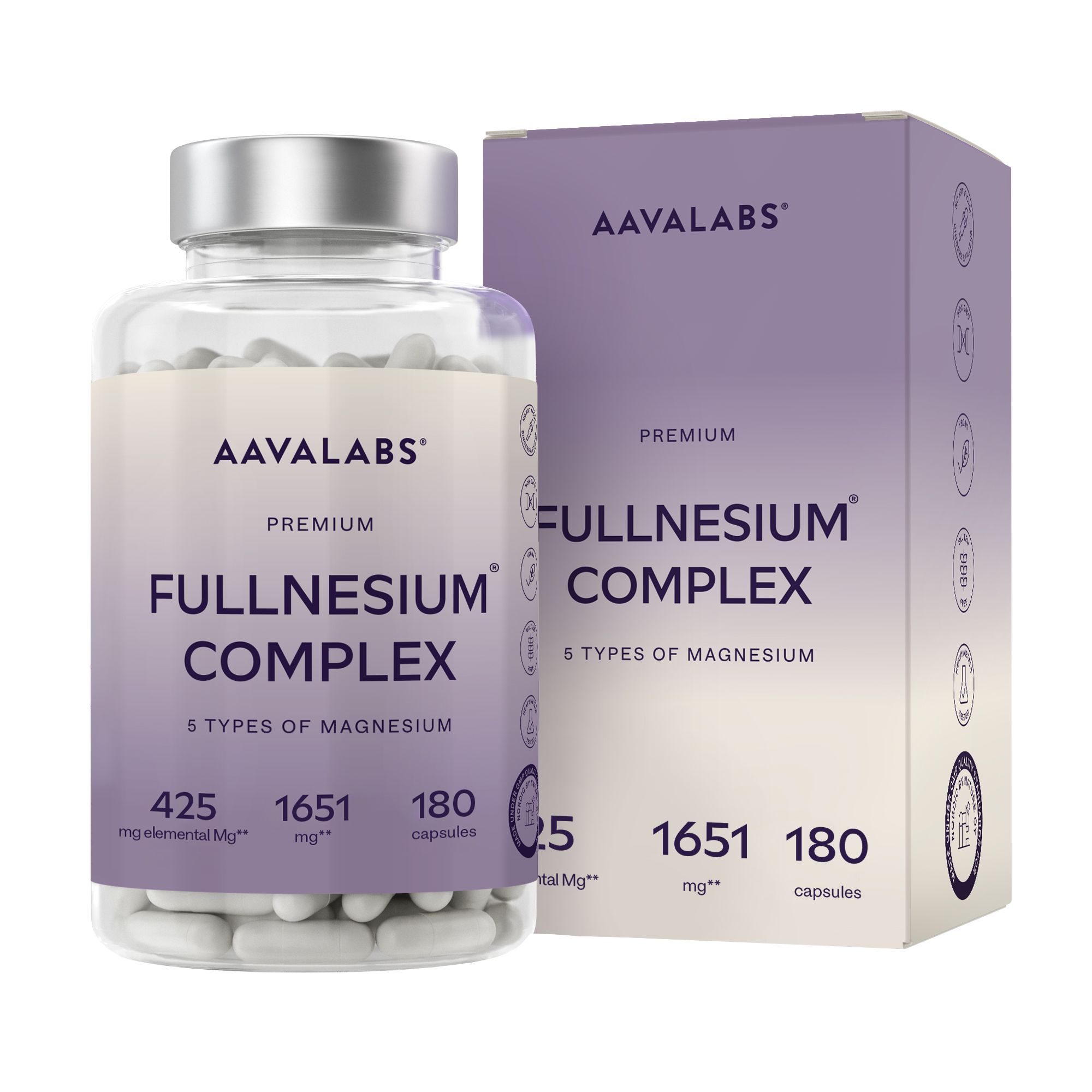 Aavalabs Fullnesium® Complesso Magnesio 5-in-1, 1651 mg | Magnesio elementare premium | 180 capsule