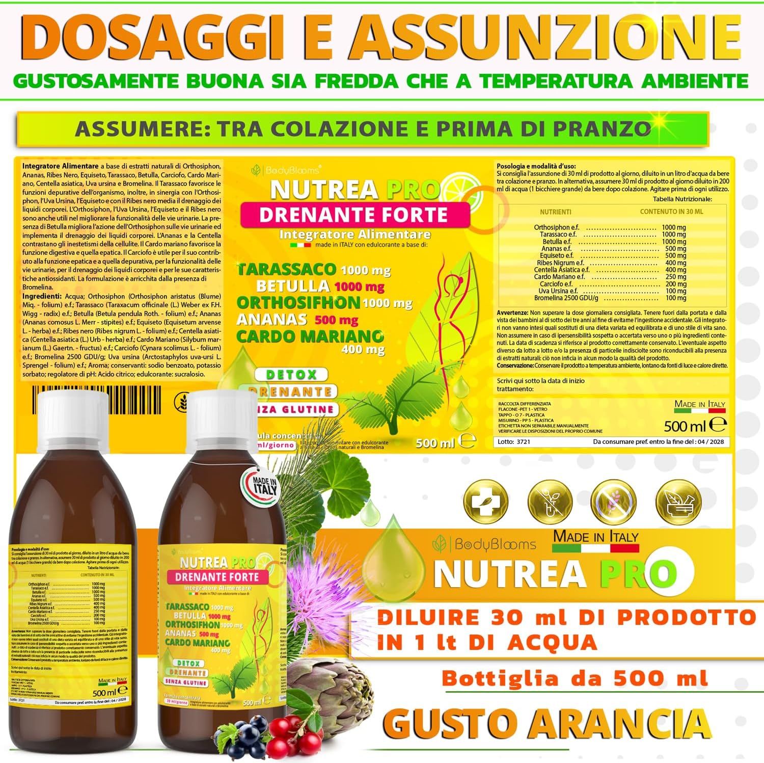 NUTREA PRO® 500ml - Diuretico drenante forte dimagrante anticellulite con 11 piante efficaci