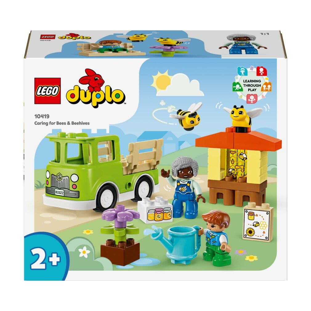 Set LEGO DUPLO. Include camion verde, personaggi, alveare, fiori, annaffiatoio e api. Età: 2+.