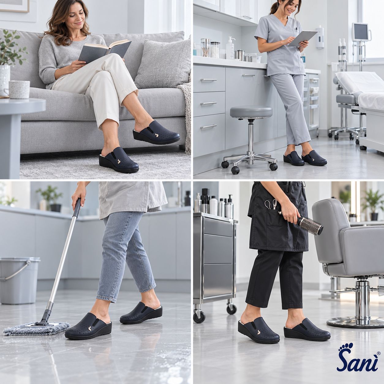 Sabot nero con suola antiscivolo e tacco da 4 cm.