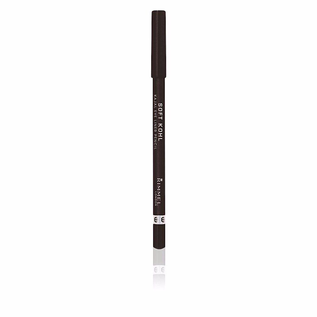 Matita kajal marrone scuro con cappuccio. Scritta: Soft Khol Kajal Eye Liner Pencil. Marchio: Rimmel London.