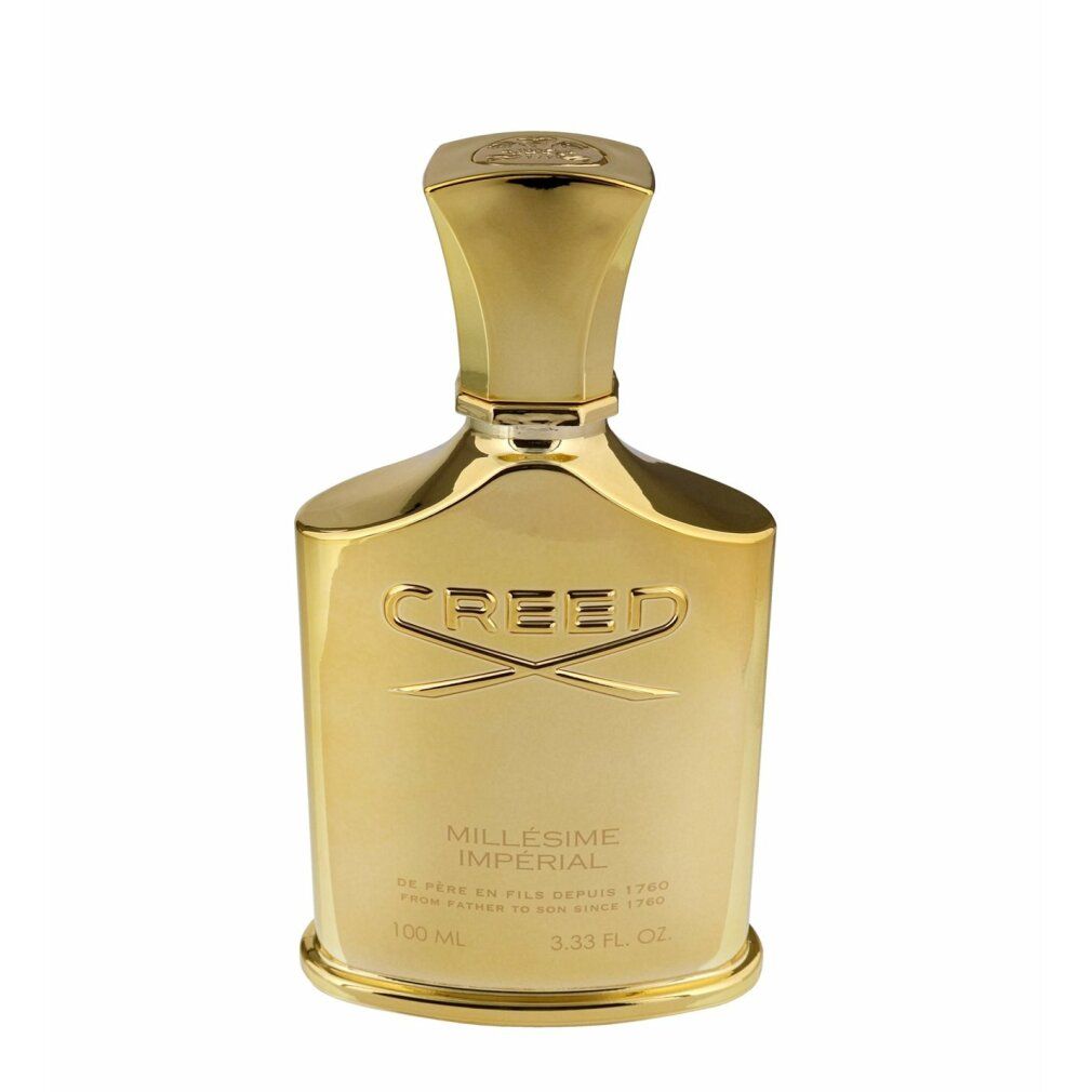 Flacone dorato con tappo dorato. Scritta CREED e MILLÉSIME IMPERIAL. 100 ML.