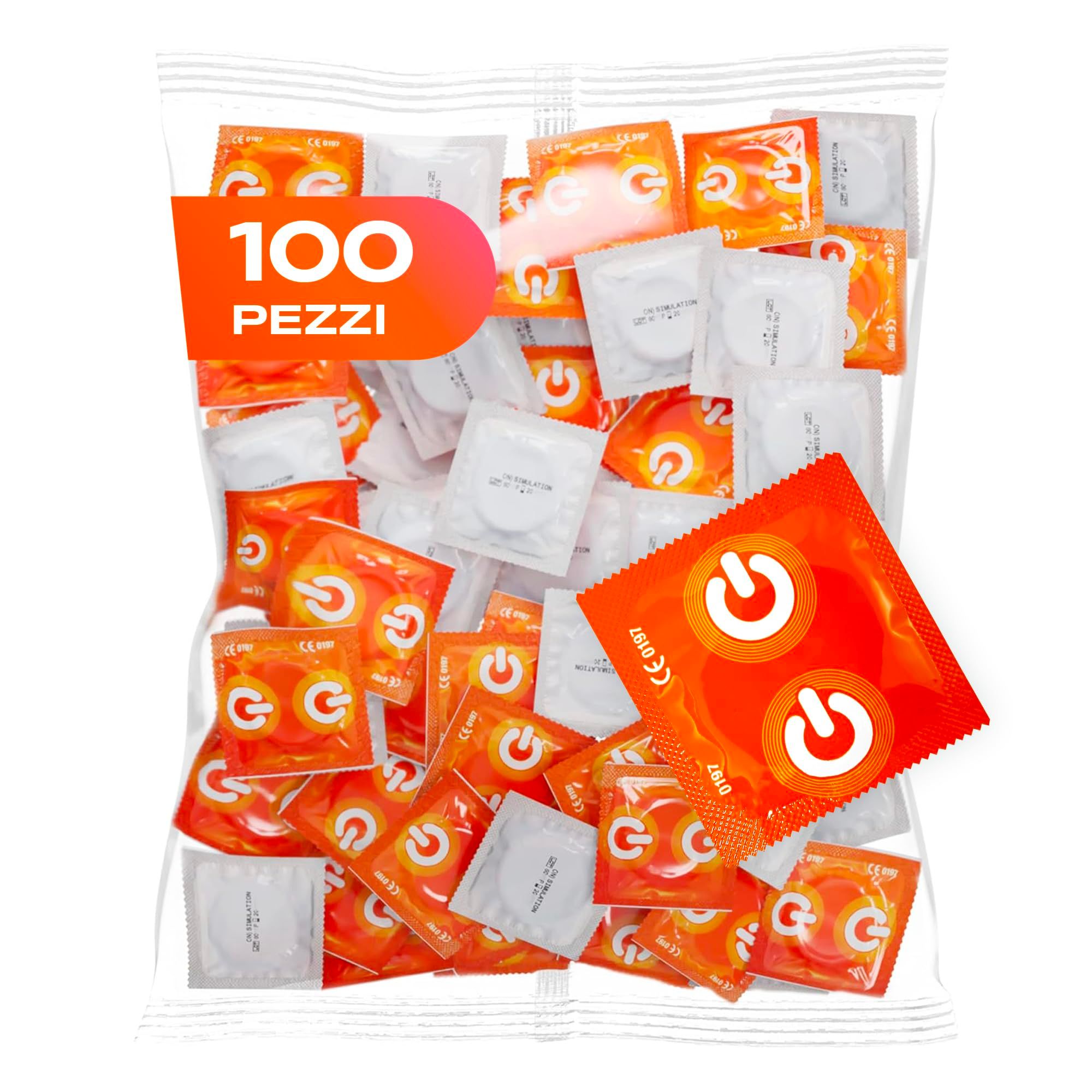 Confezioni da 3, 30, 50 e 100 preservativi, vegani.