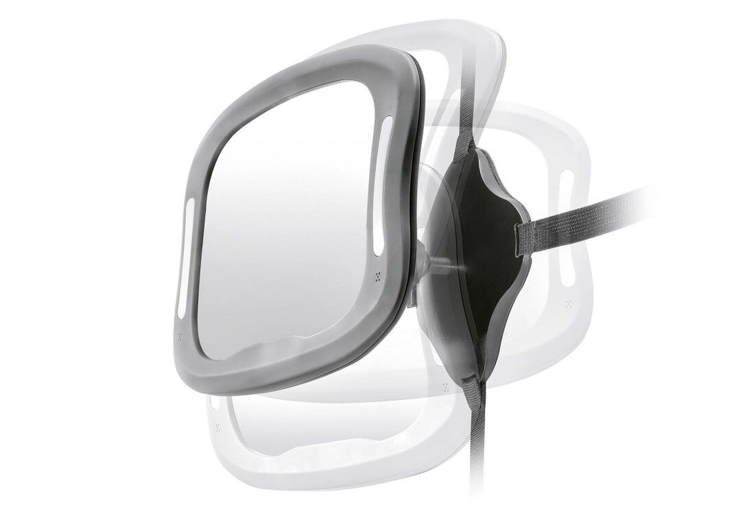 Specchietto di sicurezza per auto, grigio, con luci LED. Regolabile, con cinghia.