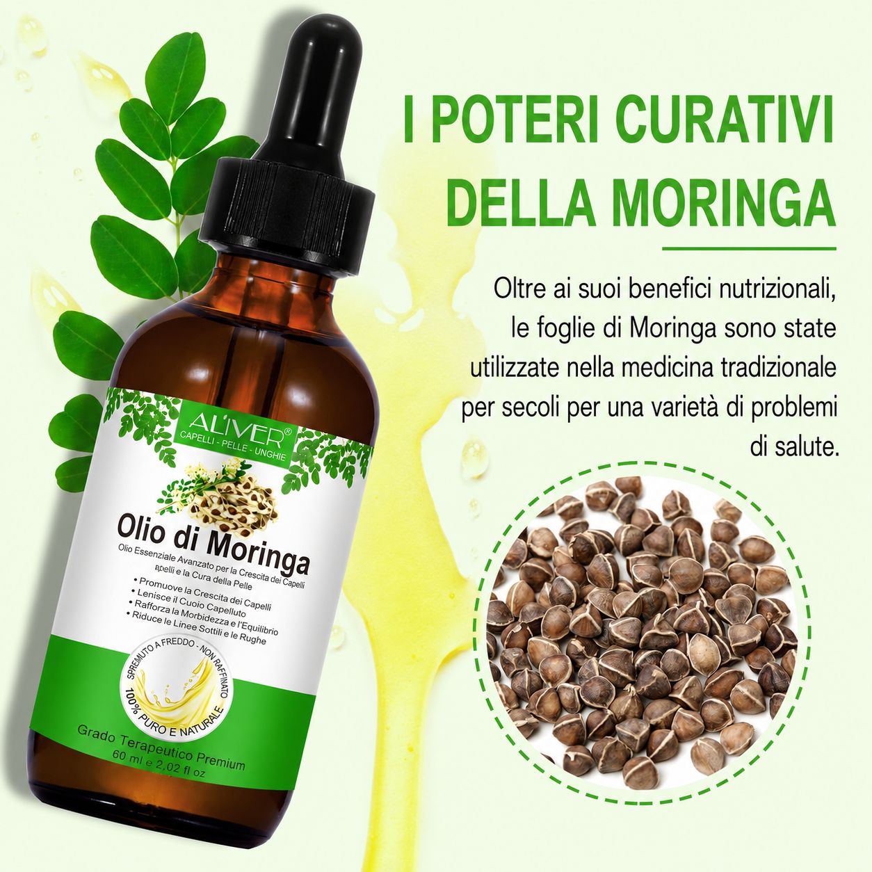 Zoxpm Olio di Moringa per Capelli, Pelle e Viso
