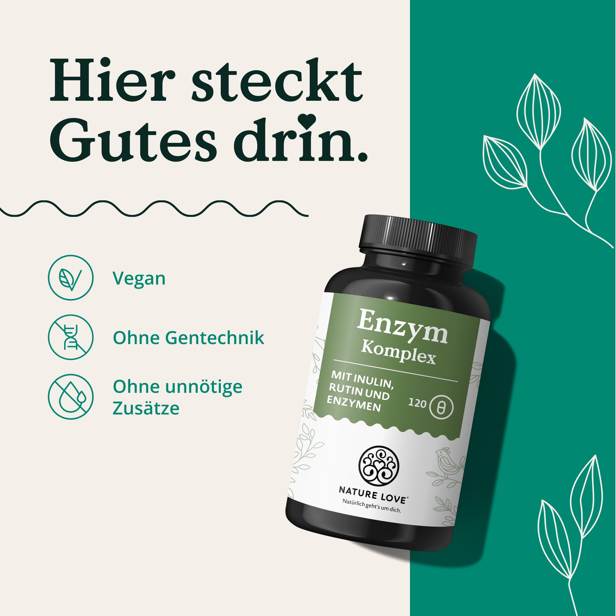 Flacone di NATURE LOVE Complesso Enzimatico, 120 pz. Vegano, Senza OGM.