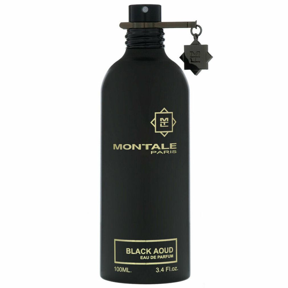 Flacone nero con scritta MONTALE PARIS e BLACK AOUD. 3.4 Fl.oz.