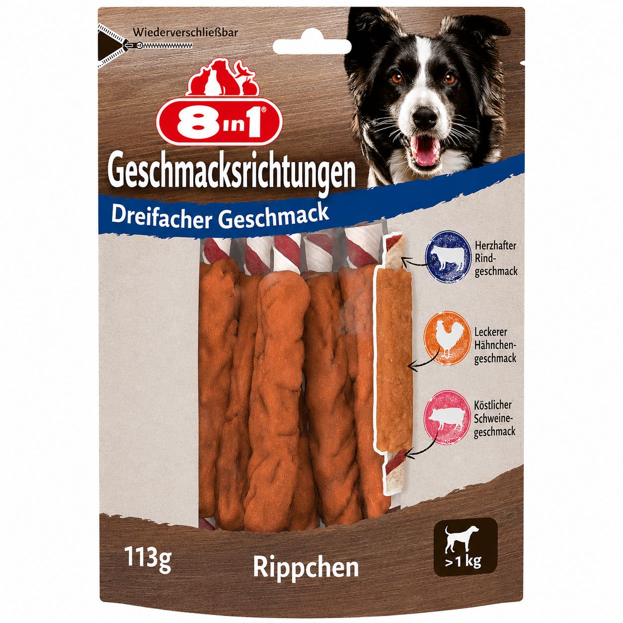 8in1 Triple Flavour Ribs Bastoncini da Masticare per Cani