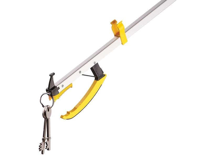 Pinza con gancio e punta magnetica. Impugnatura giallo-nera, asta argentata. Tiene chiavi.