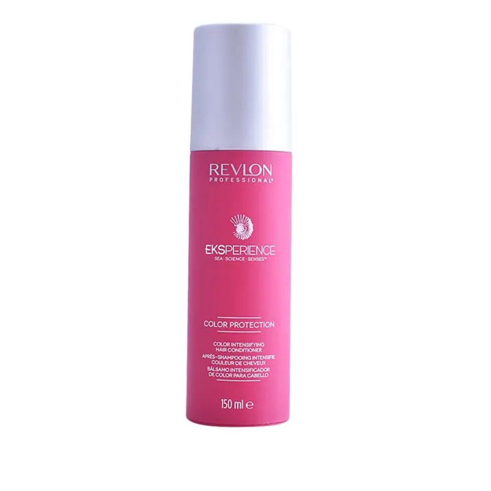 Conditioner Revlon Eksperience Color Intensify. Flacone rosa con tappo bianco. Testo: Revlon, Eksperience, Color Protection, 150 ml.