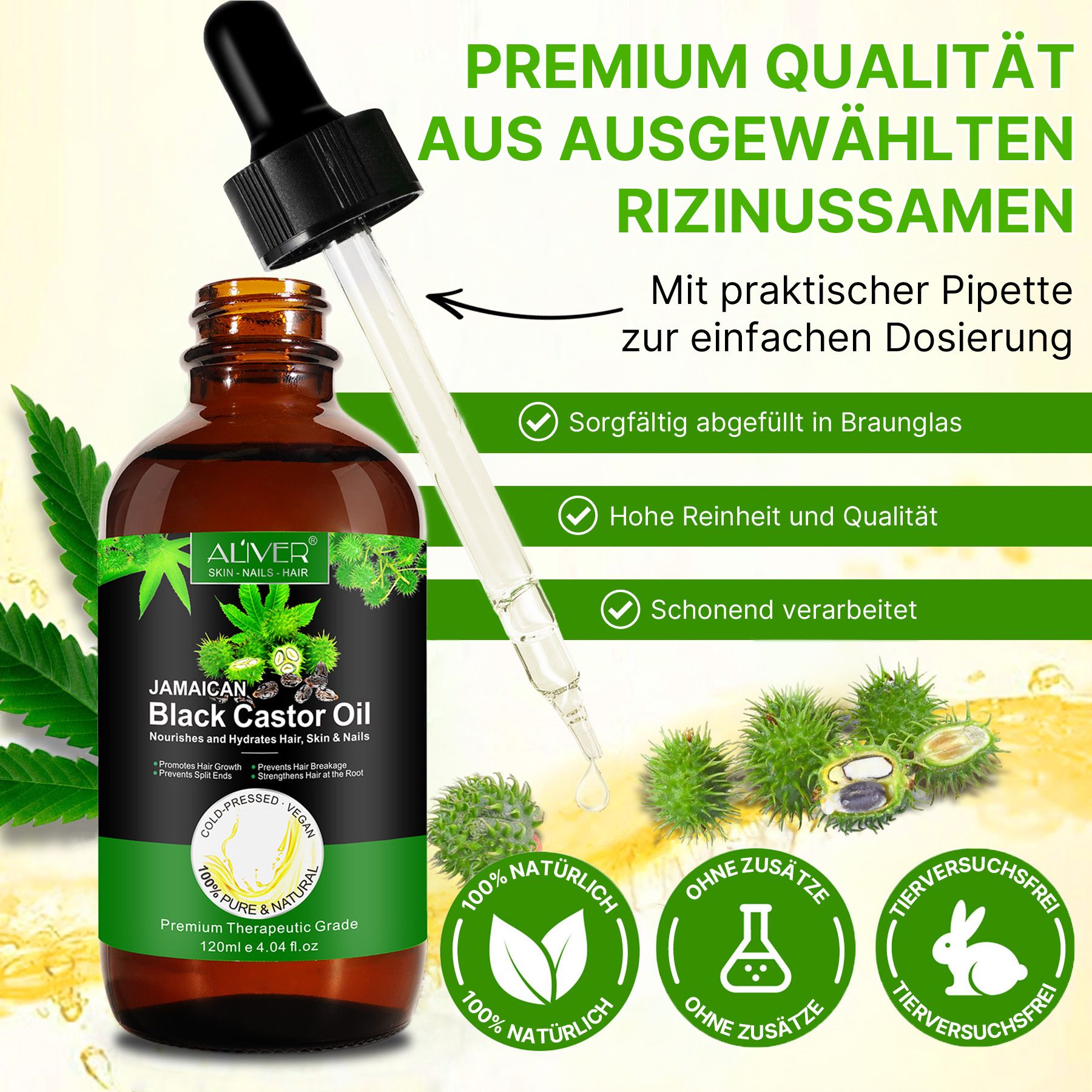 ALIVER Olio di ricino per la Cura di capelli e pelle