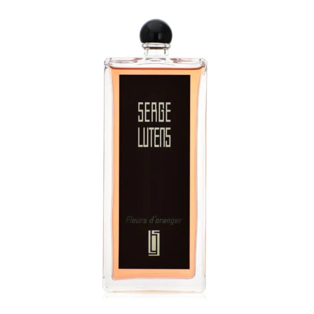 Flacone rettangolare con etichetta nera. Scritta: Serge Lutens, Fleurs d'Oranger. Tappo nero.