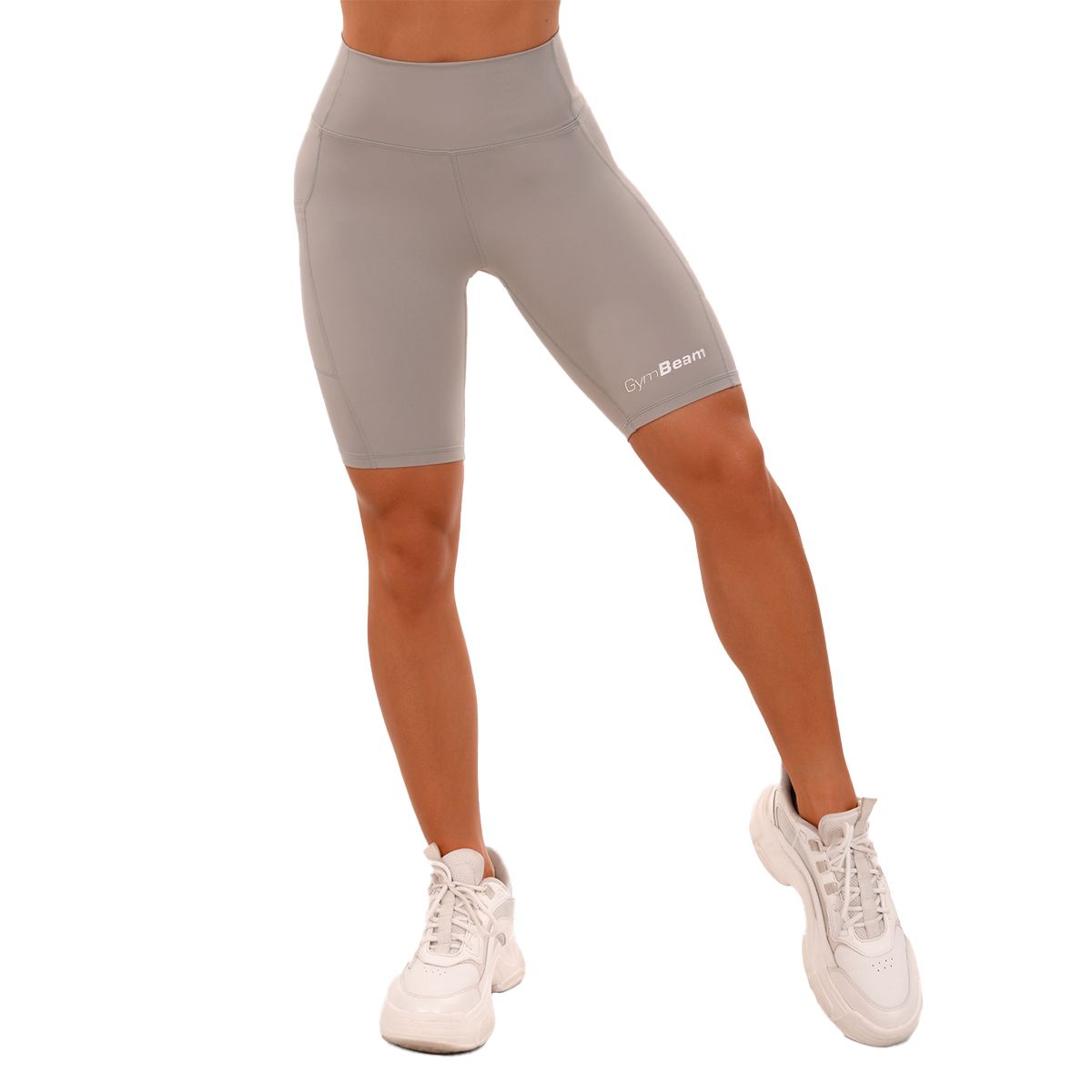 GymBeam Pantaloncini biker da donna grigi a vita alta con vestibilità slim