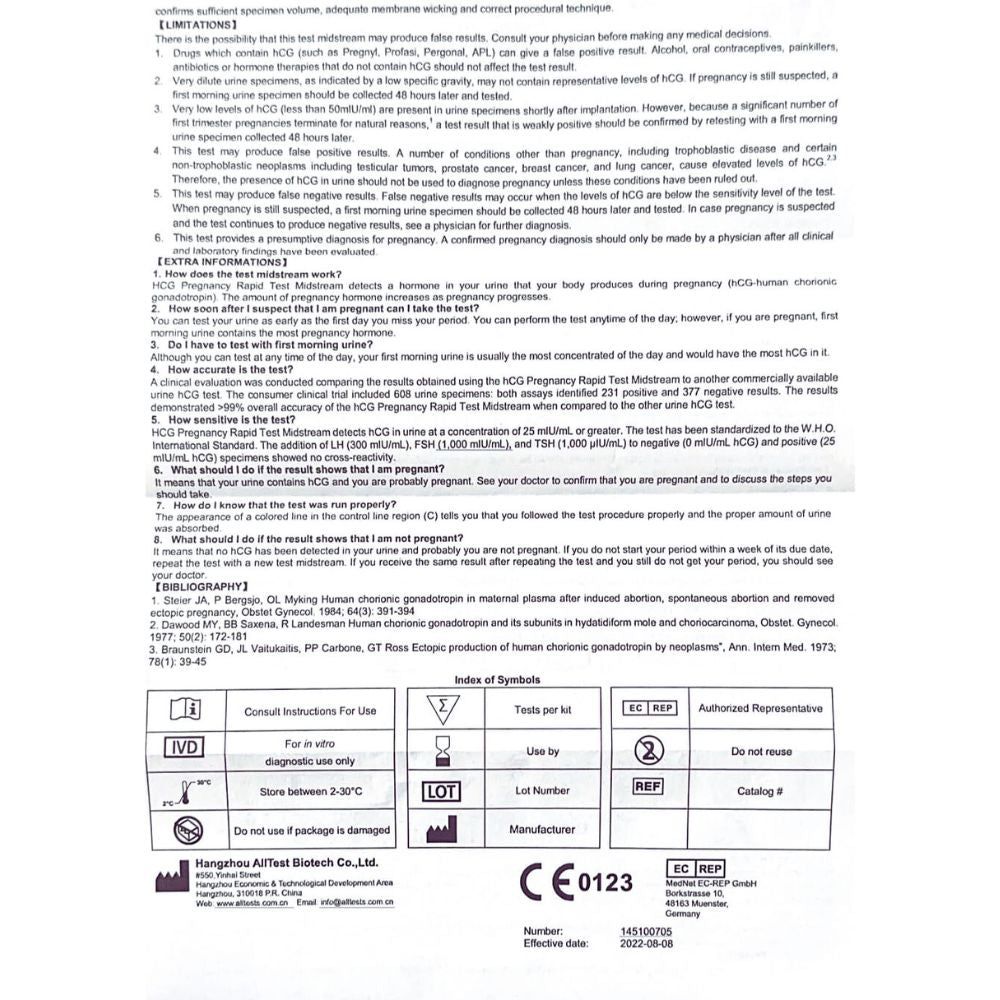 Retro del foglietto illustrativo. Informazioni, simboli e marchio CE. Informazioni del produttore.