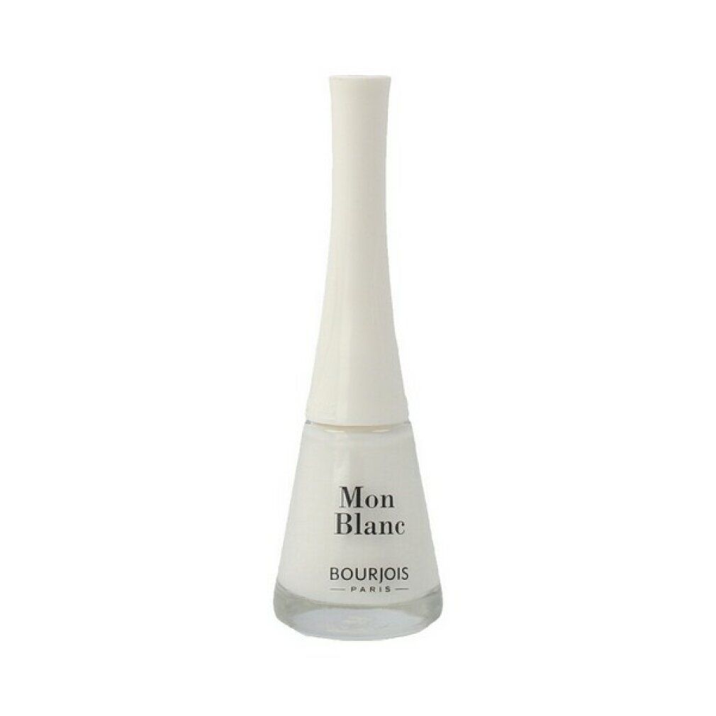 Flacone di smalto con tappo bianco. Scritta 'Mon Blanc' e 'Bourjois'.