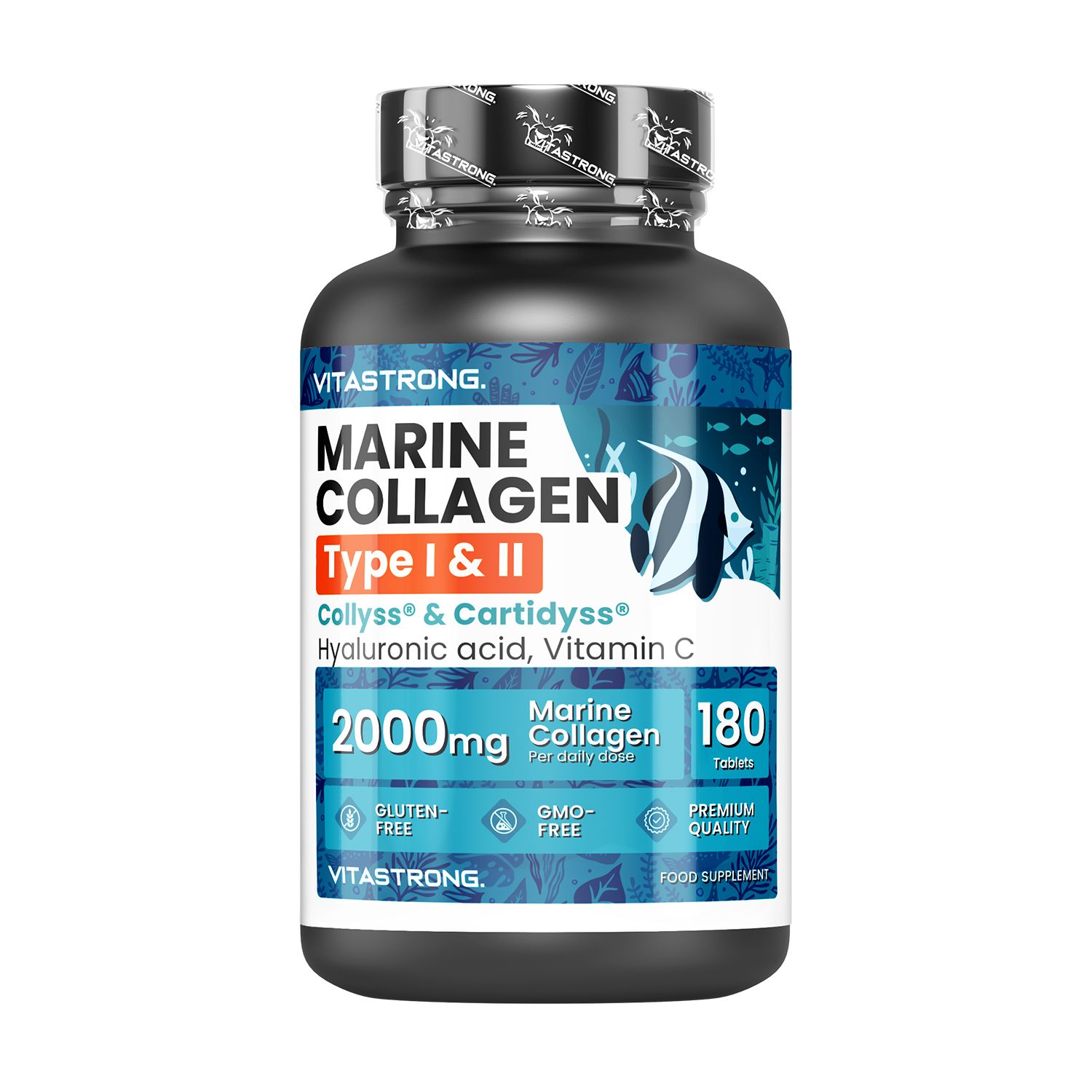 Vitastrong Collagene Marino Tipo 1&2 – 180 Compresse, Pelle E Articolazioni