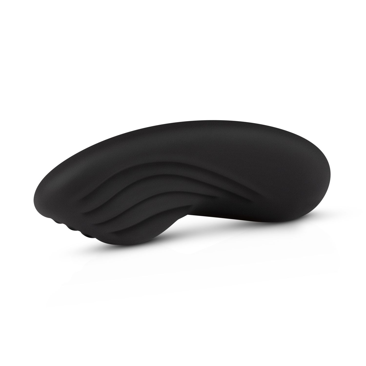 Vibratore nero con scanalature curve. Vista del prodotto.