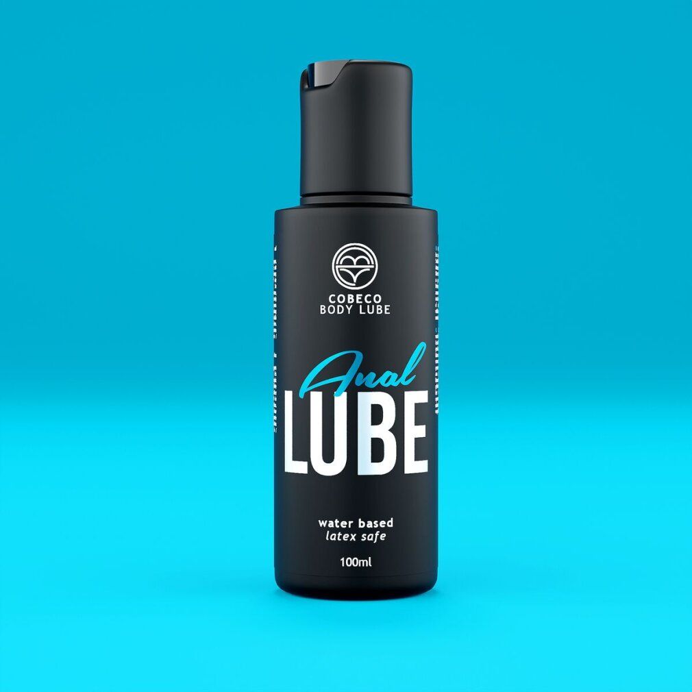 Flacone nero con scritta Anal Lube, a base d'acqua, sicuro per lattice, 100ml.