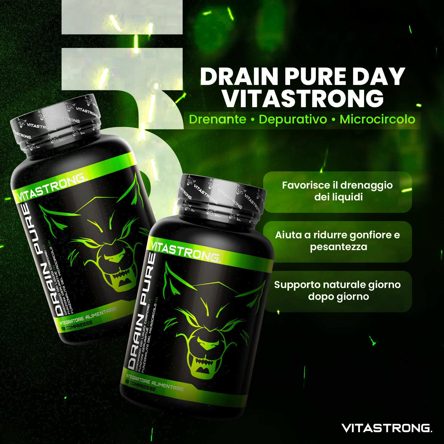 Vitastrong DrainPure & Night – Integratore drenante giorno/notte contro ritenzione idrica