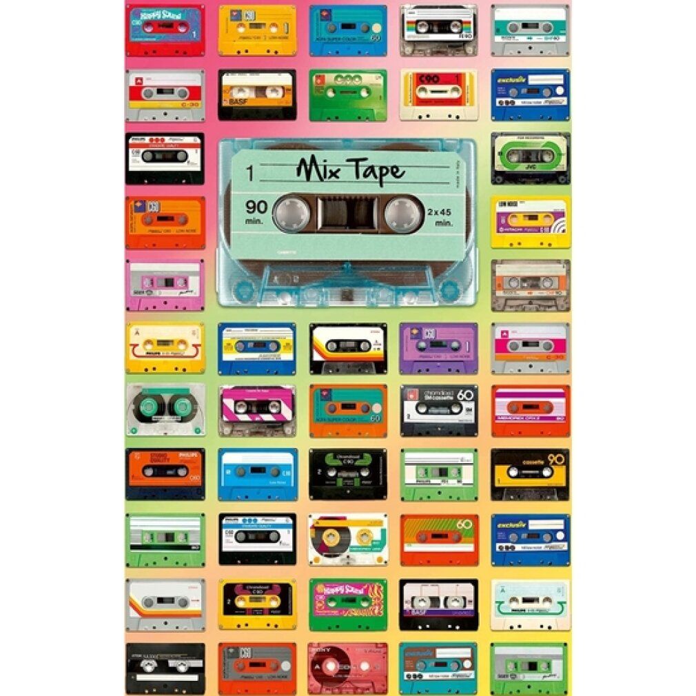 Puzzle da 200 pezzi. Tema: audiocassette. Marca: Ravensburger. Confezione con nome e logo del prodotto.