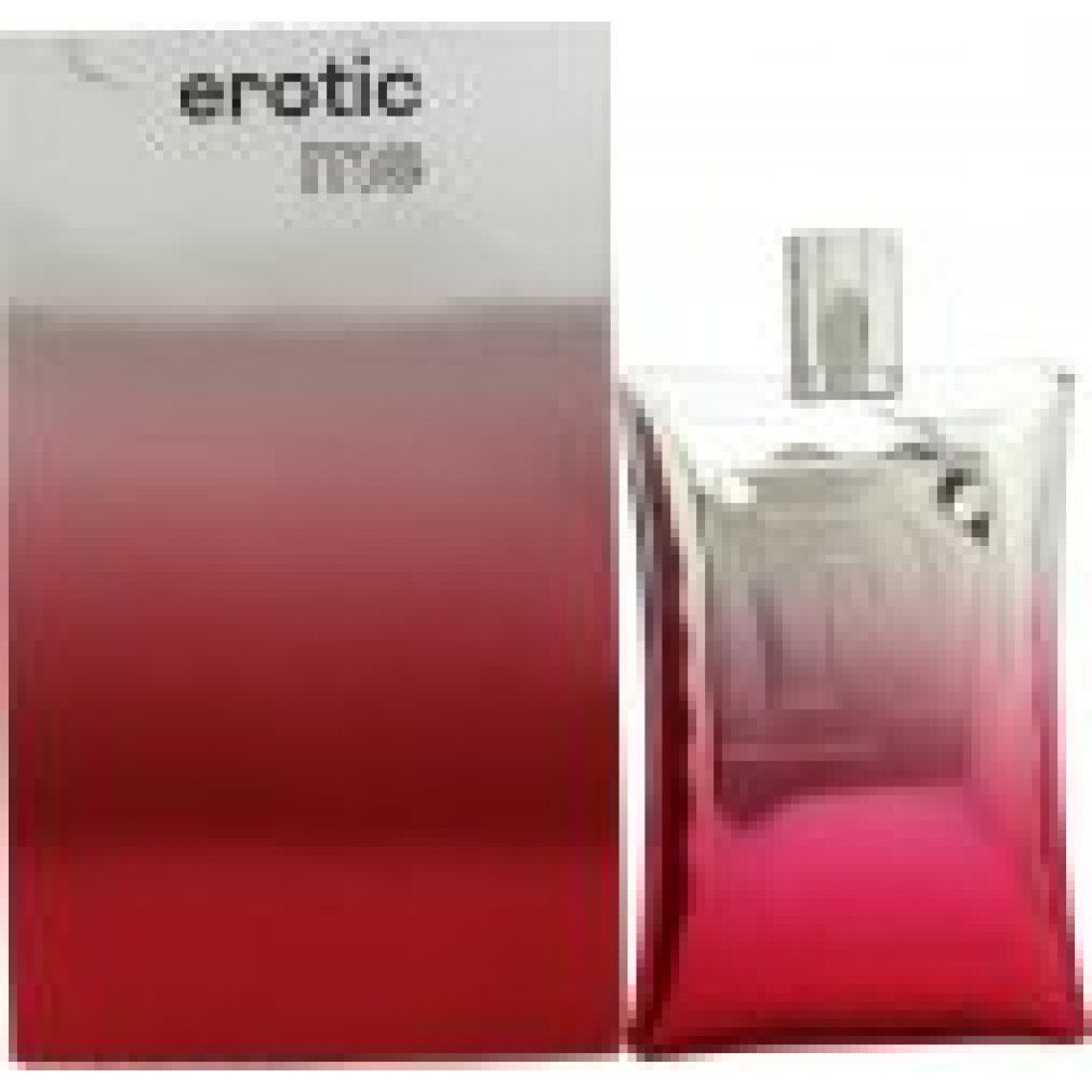 Flacone di profumo e confezione. Flacone con sfumatura da trasparente a rosso. Confezione con sfumatura da rosso a bianco.