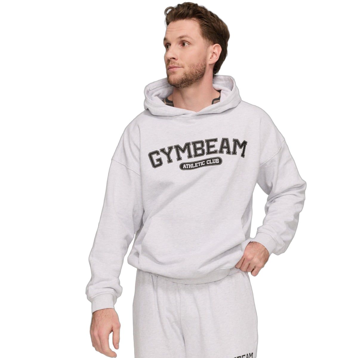 GymBeam Felpa uomo oversize Varsity Grey con tasche