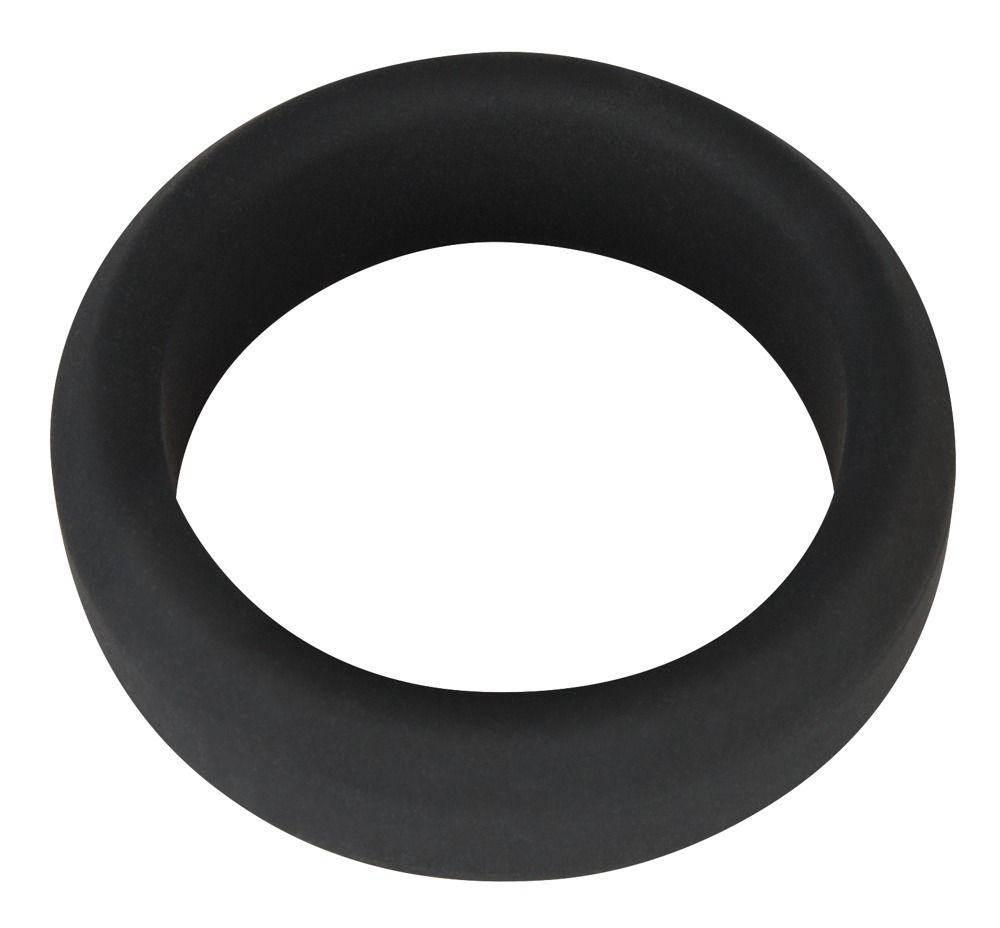 Anello fallico nero in silicone. Forma ad anello, superficie liscia.