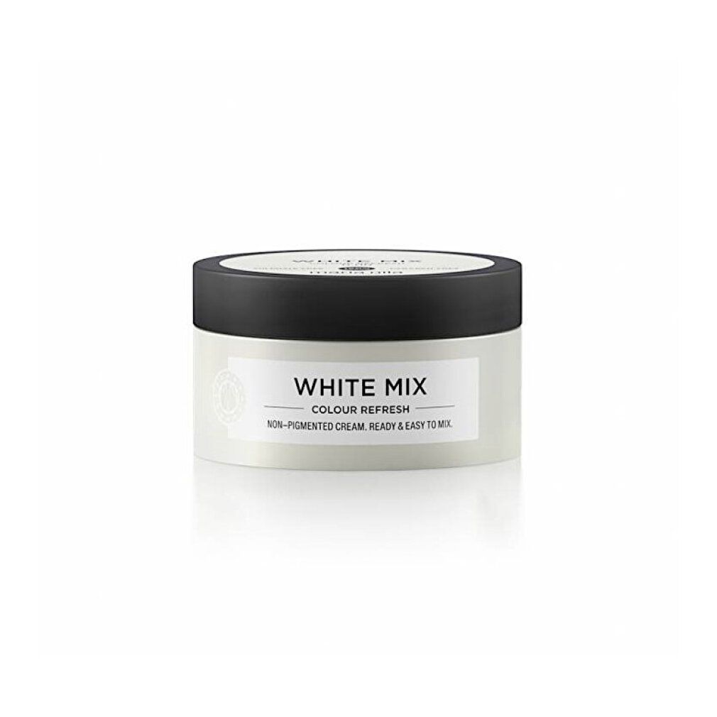 Vasetto bianco con coperchio nero. Scritta: WHITE MIX COLOUR REFRESH. Crema non pigmentata. Pronta e facile da miscelare.